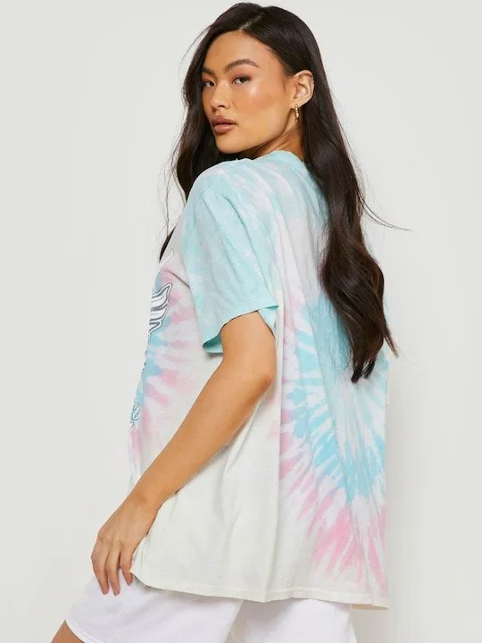 Streetwear Style Custom Logo  Skull Butterfly Pattern Tie Dye Short Sleeve Printed Pure Cotton Oversized Women T-shirt