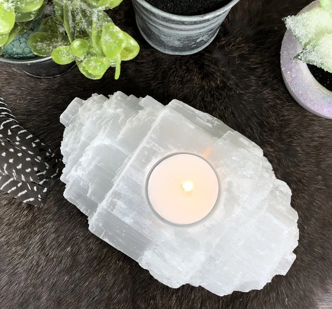 selenite candle holder