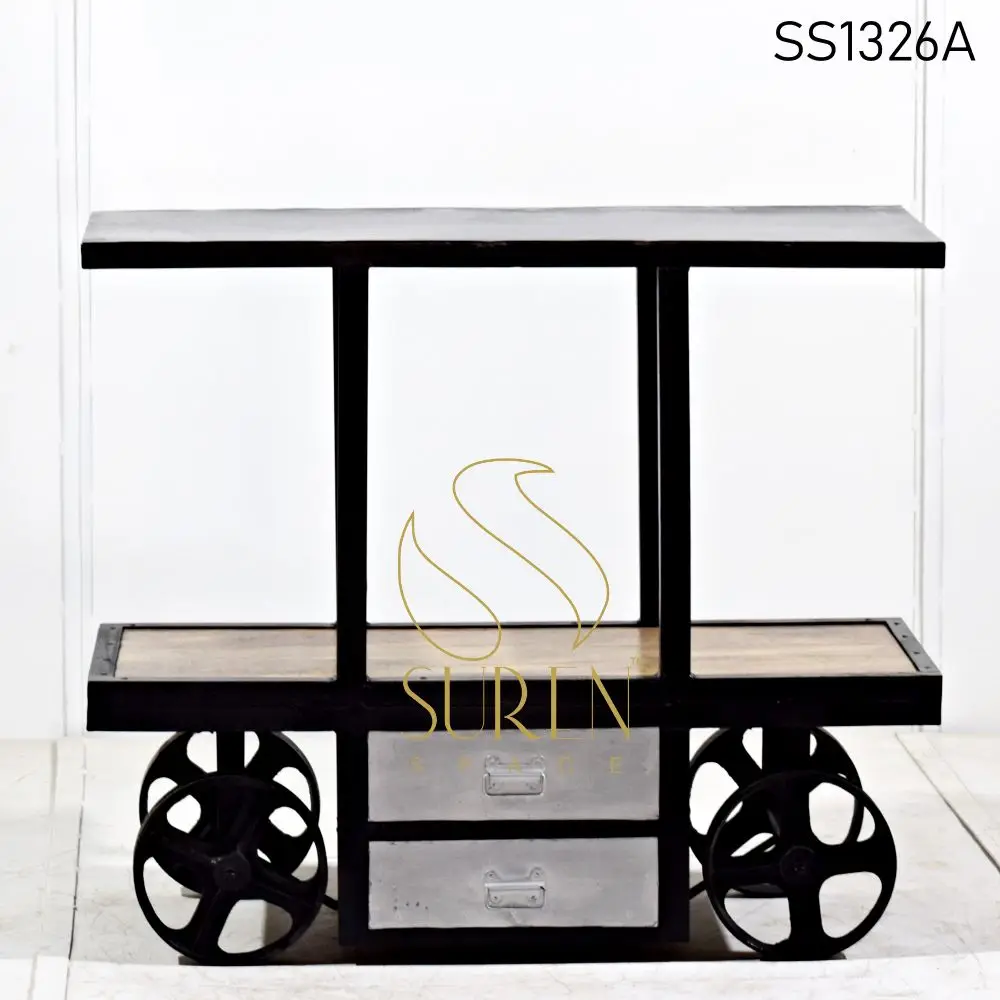 Industrial Cast Iron Wheel Kitchen Trolley wooden iron hotel trolley