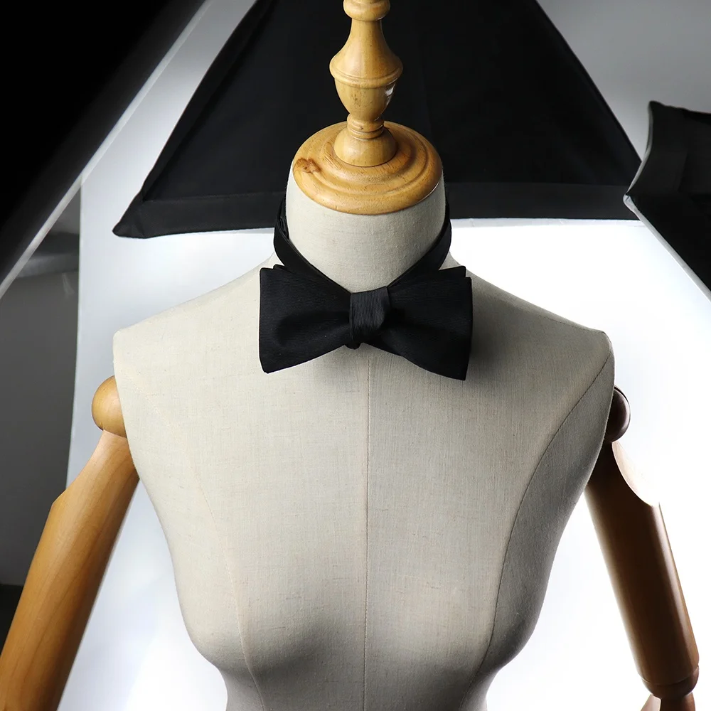 XINLI Custom Your Logo Black Color Woven Men Bowtie Silk Solid Color Self Tie Bow Ties