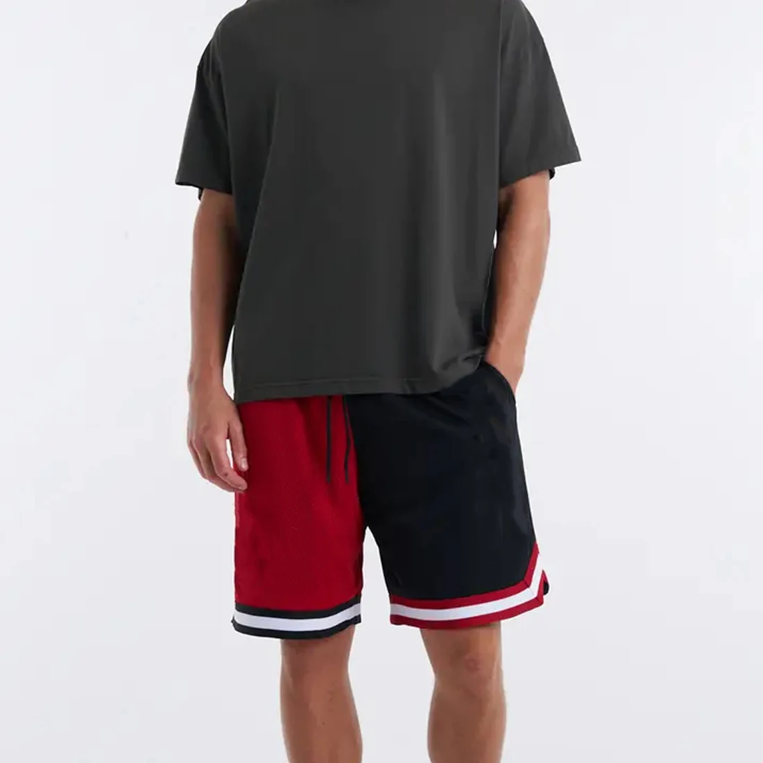 Red and Black basketball mesh short 100% polyester zipper pocket Mesh basketball shorts