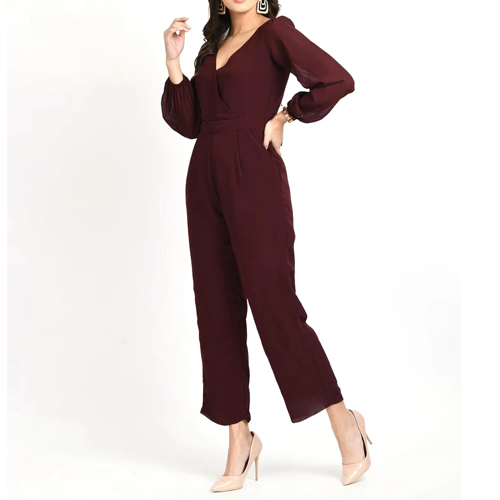 OEM Customized Full Sleeve Fashionable Jumpsuit For Women / High Quilted Slim Fit Cotton Made Breathable Women Jumpsuits