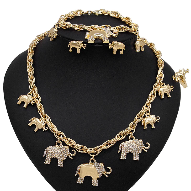 Zhuerrui New Design Heart Shaped Jewelry Sets Artificial Silver Crystal XO elephant Necklace Jewelry Set X0075