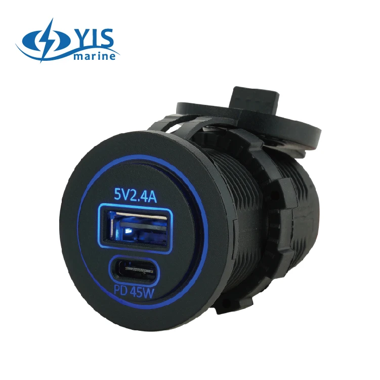 Marine DC 12v 24V dual port USB PD 45W 1A1C Charger Socket adapter power outlet for bus car marine RV lighter waterproof