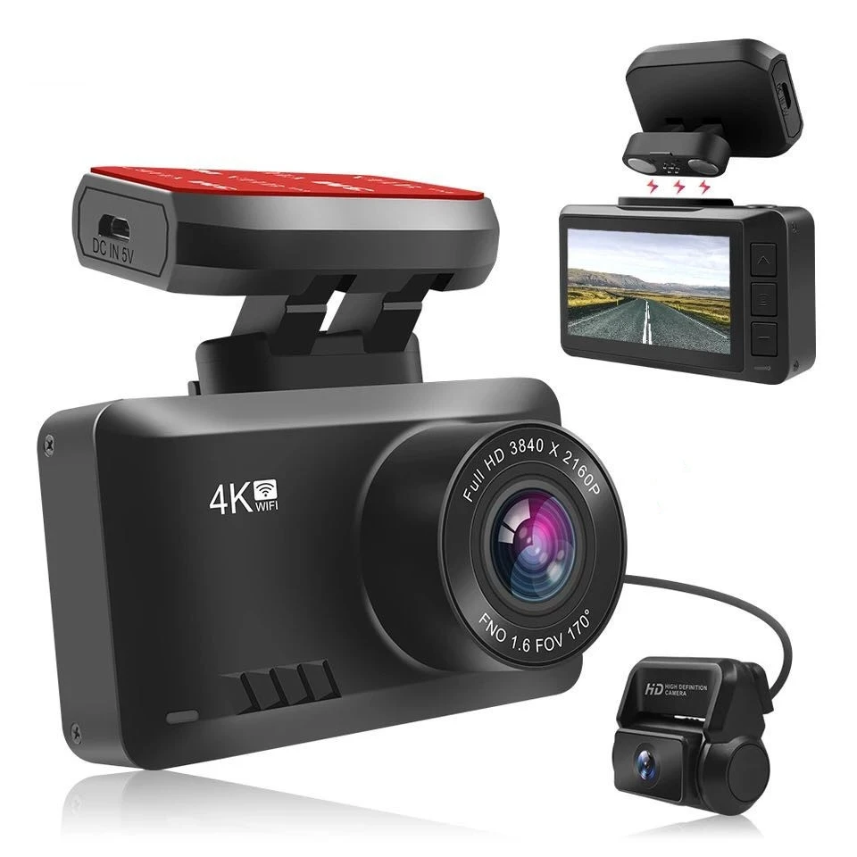 2 Lens Camera WiFi HD GPS Navigation Dashcam Driving Recorder Car DVR 4K Dash Cam With Magnetic Bracket