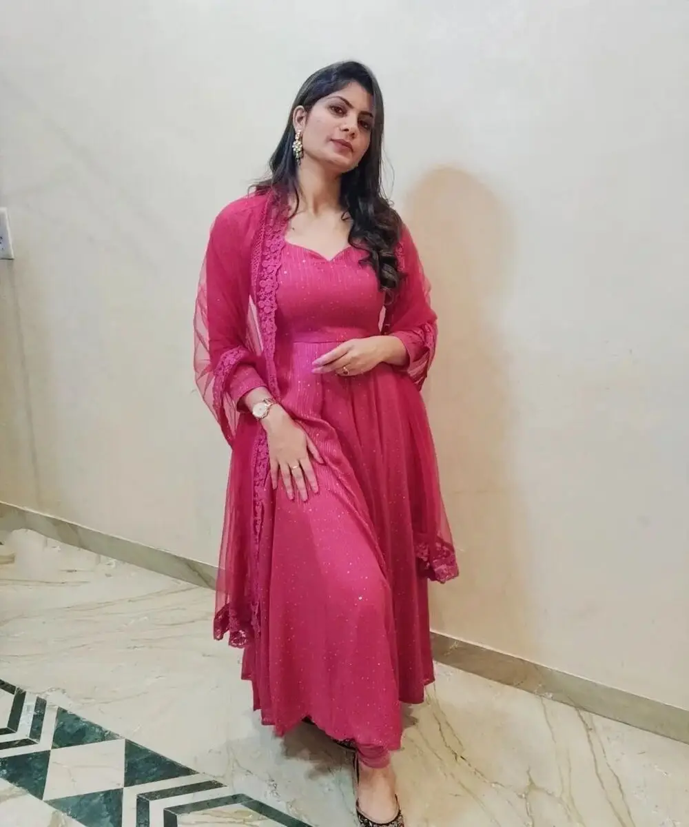 Latest design beautiful orange color embroidery work border long gown with dupatta for Indian women in ethnic garment