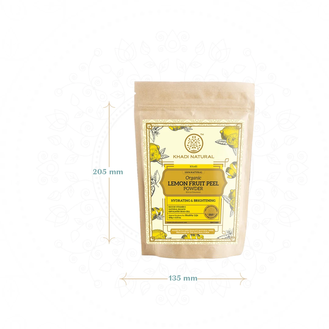 Khadi Natural Lemon Fruit Peel Organic Powder 100% Natural - Pack of 100ml helps in treating acne and oily skin