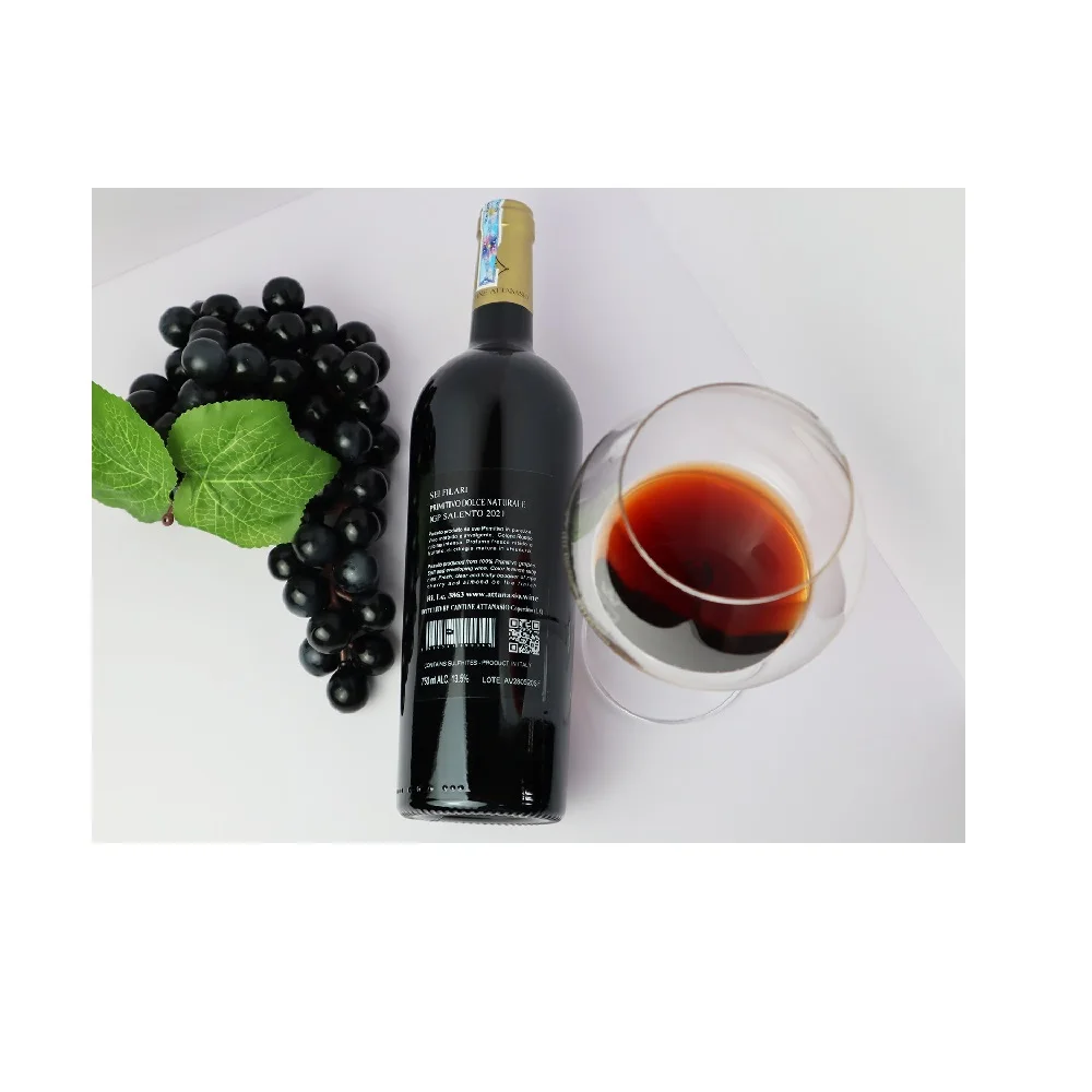 Brand origin table dinning party type red color ruby fruit aroma wine Attanasio Sei filari Primitivo Passito from Italy