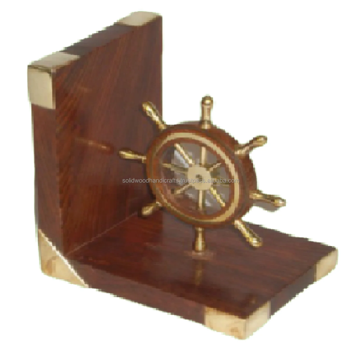 BEST SELLING WHEEL SHIP DESIGN BRASS INLAY HANDMADE WOODEN BOOKEND STAND LATEST ITEM WITH CHEAP PRIZE