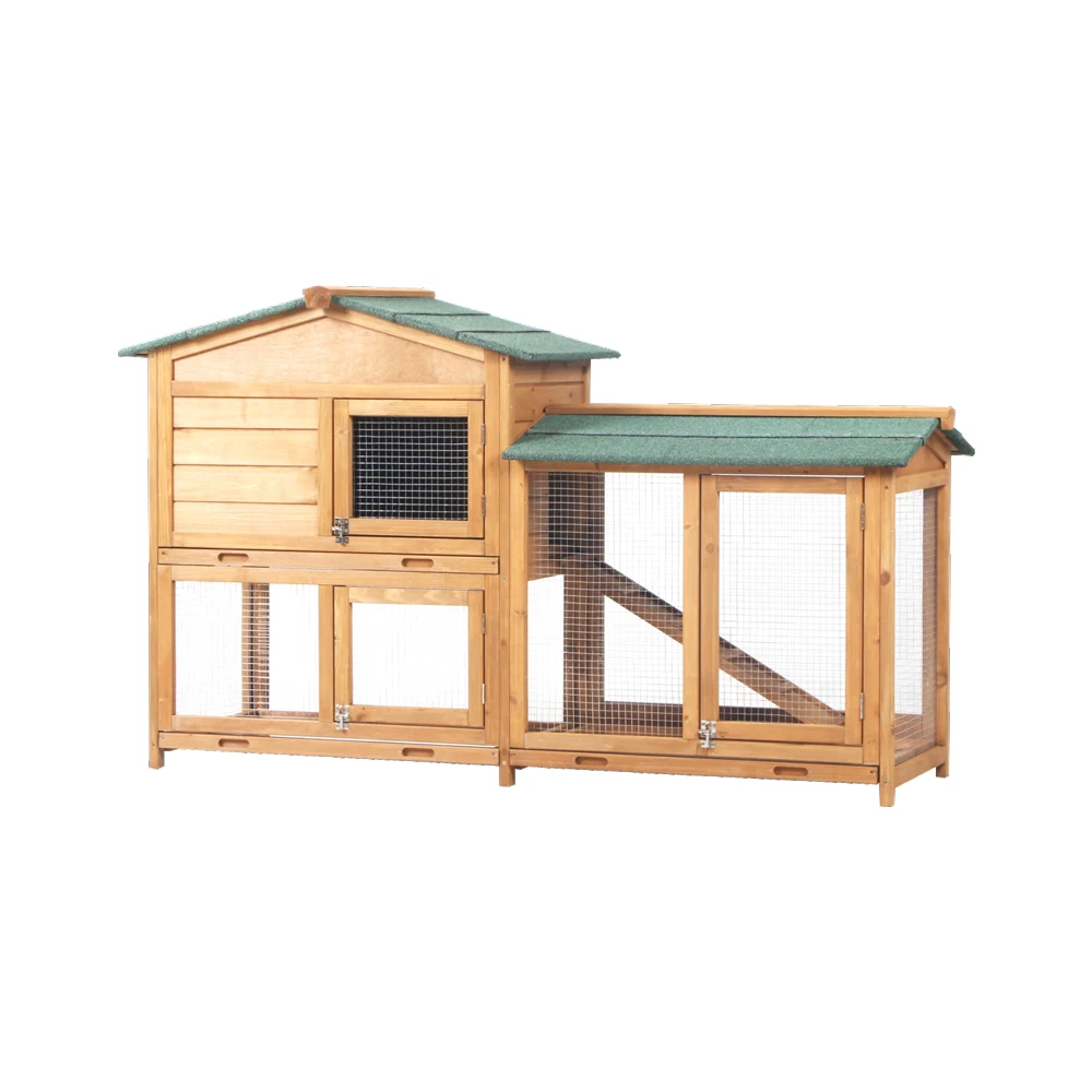 Wooden Rabbit Hutch - Chicken Coop Bunny Cage Poultry Pet House for Small Animals  Outdoor Pet Cage with Ventilation Door