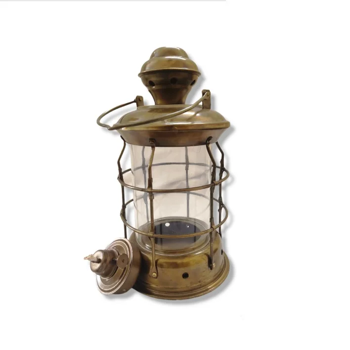 Brass Nautical Lantern Square Shape With Glass Cover with Wire Lamp Decorative Oil Kerosene