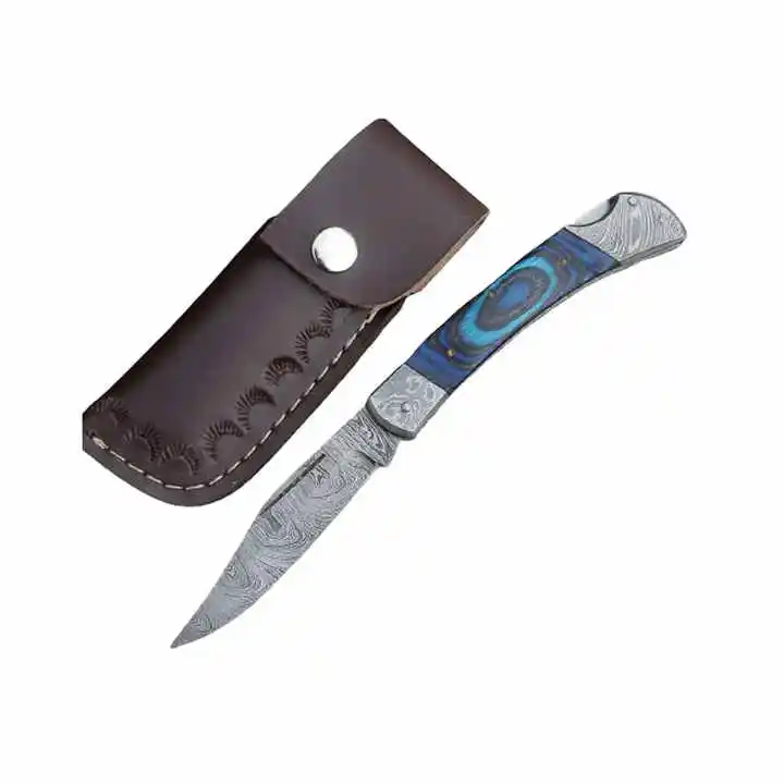 2024 Professional Wood Handle Folding Knife with Leather Sheath Pocket Camping Tools for Gardening
