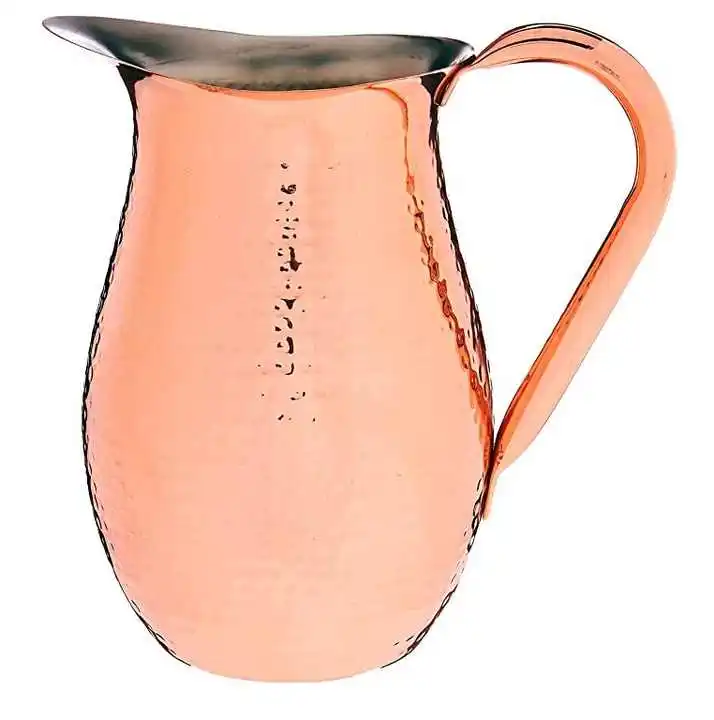 Heavy Gauge 100% Pure Solid Hammered Copper Moscow Mule Water Pitcher Hand Crafted Pure Copper Water Jug With Embossed Design
