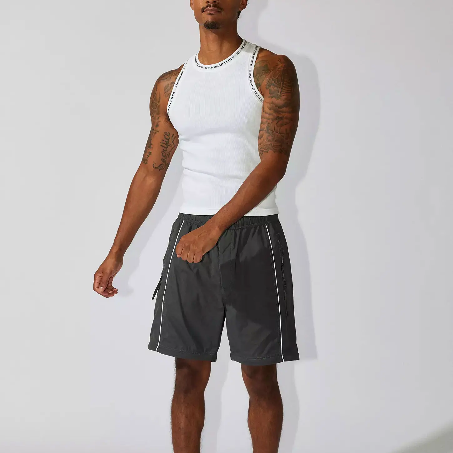 Custom Standard Cloth Logo White Cotton Men Cop Stringer Running Gym Rib Tank Top