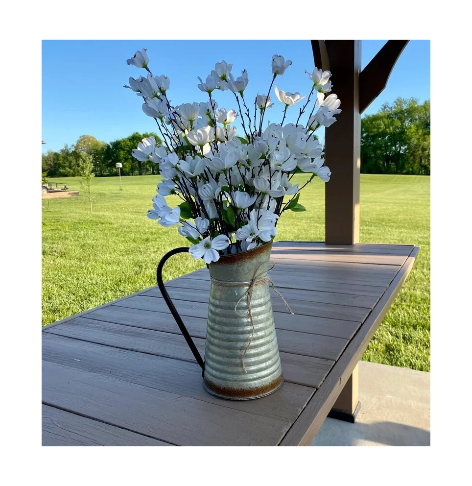 Galvanized Metal Pitcher Flower Vase Rustic Style Jug Flower Holder For Artificial Flowers Home & Garden Decor