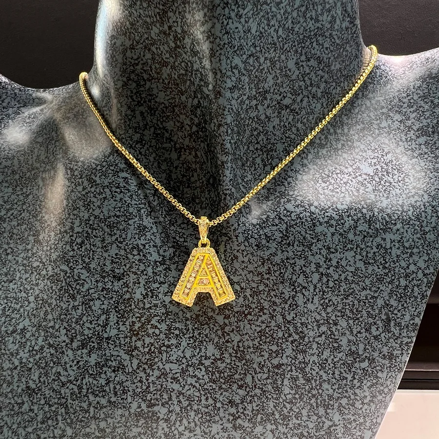 26 English Initials 18k Gold Plated Letter 18kgp Initial Icy Necklace Personalized Name Jewelry Large Initial Pendant