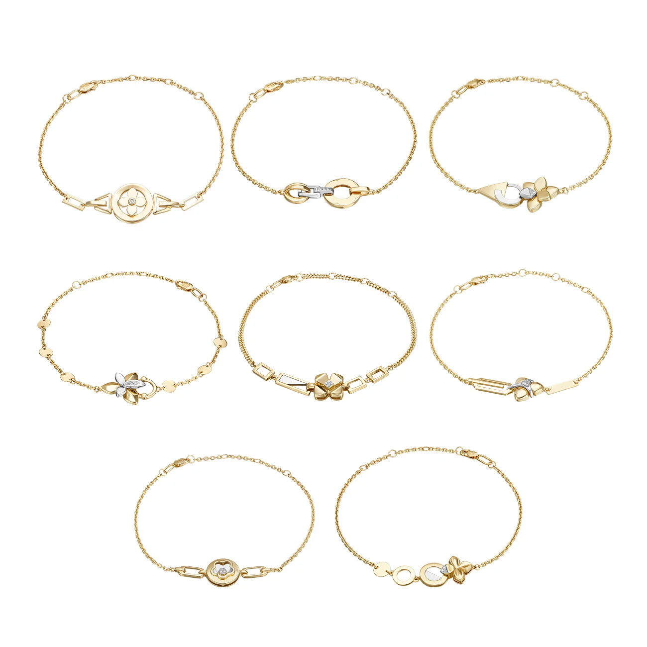 Floristic Charm Bracelet 14K Solid Yellow Rose White Gold Diamond OEM ODM Custom Personalized