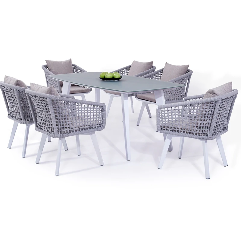 Outdoor garden set patio dining table chairs outdoor leisure rope weaving  furniture dining table sets