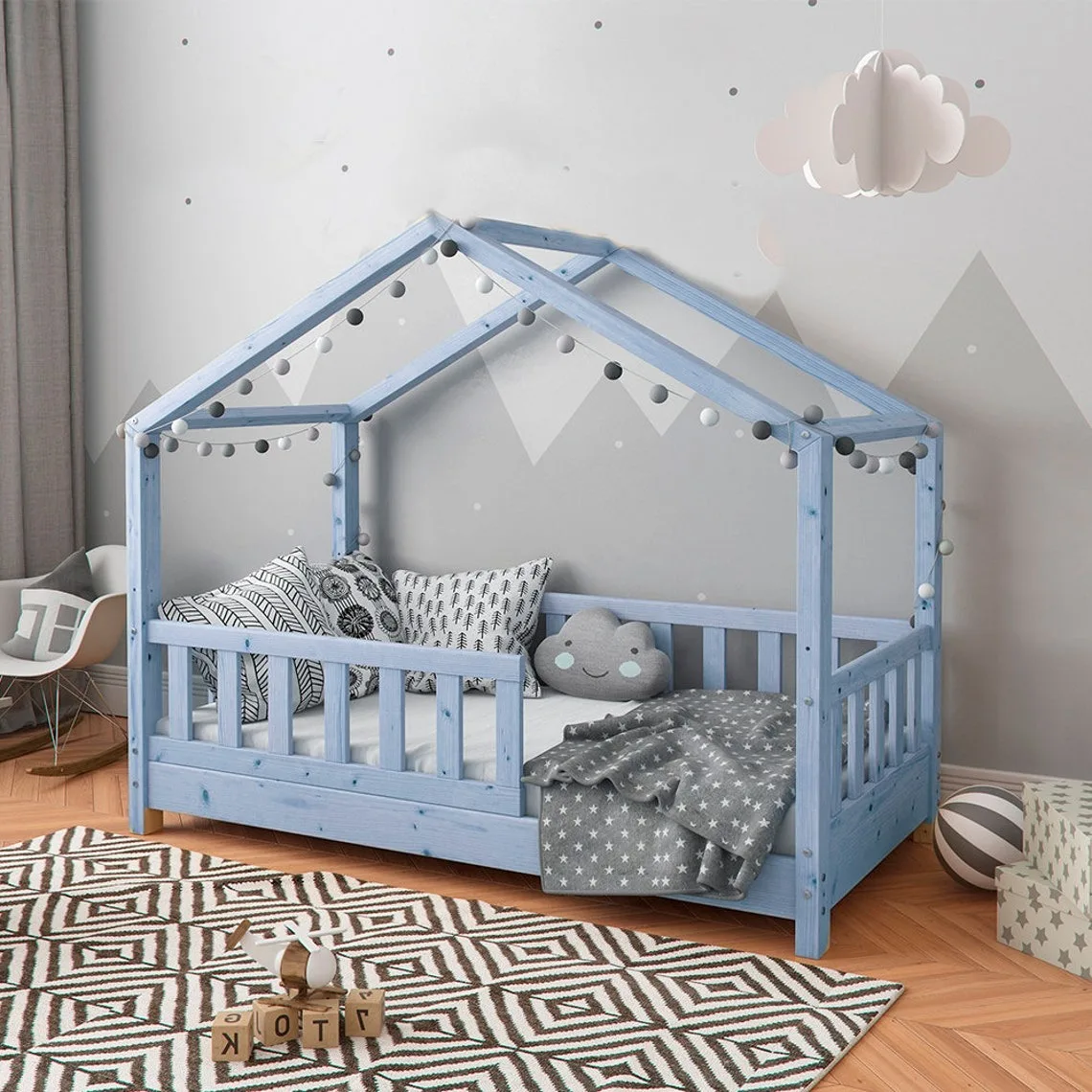 Adorable wooden kid bedroom furniture house shaped children bed sturdy wood toddler frame beds