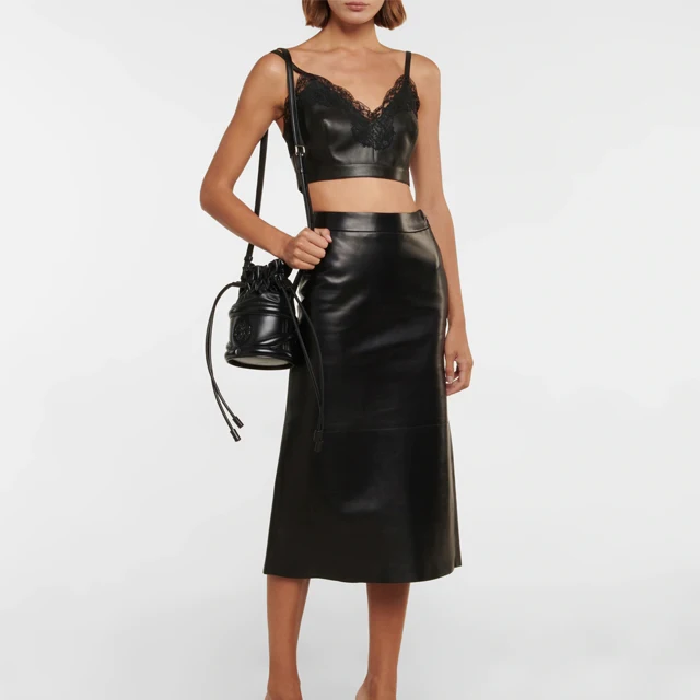 Wholesale Women Cotton Clothing High Waist Pleated 100% Genuine Leather Skirts For Ladies Casual Outdoor Party Dress Women Skirt