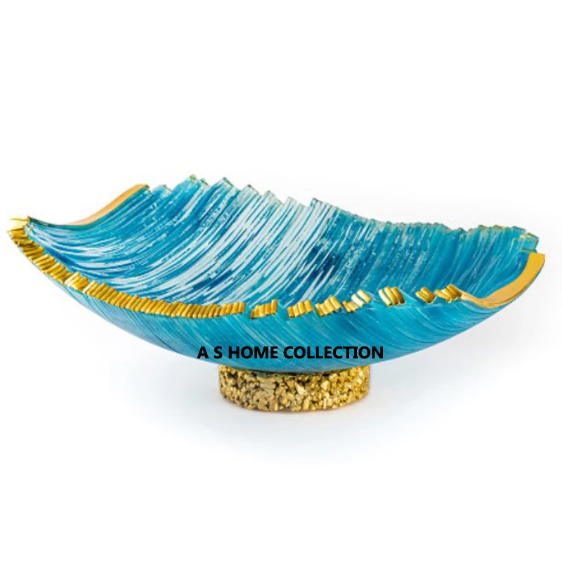 luxury black glossy color golden leaf stand decorative metal fruit serving bowl