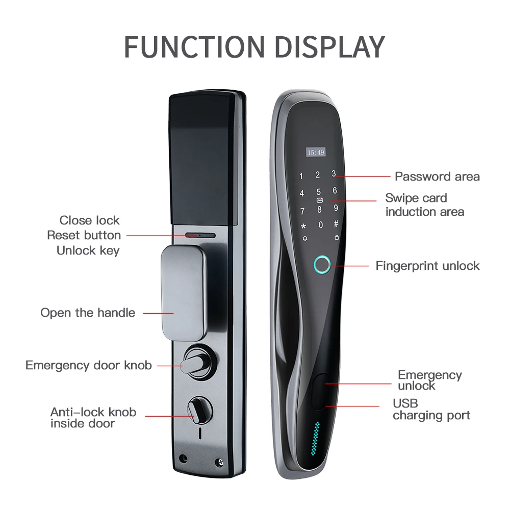 HIMOJO In Stock WiFi Tuya Smart Lock APP Access Electronic Biometric Fingerprint Digital Smart Door Lock for wooden doors