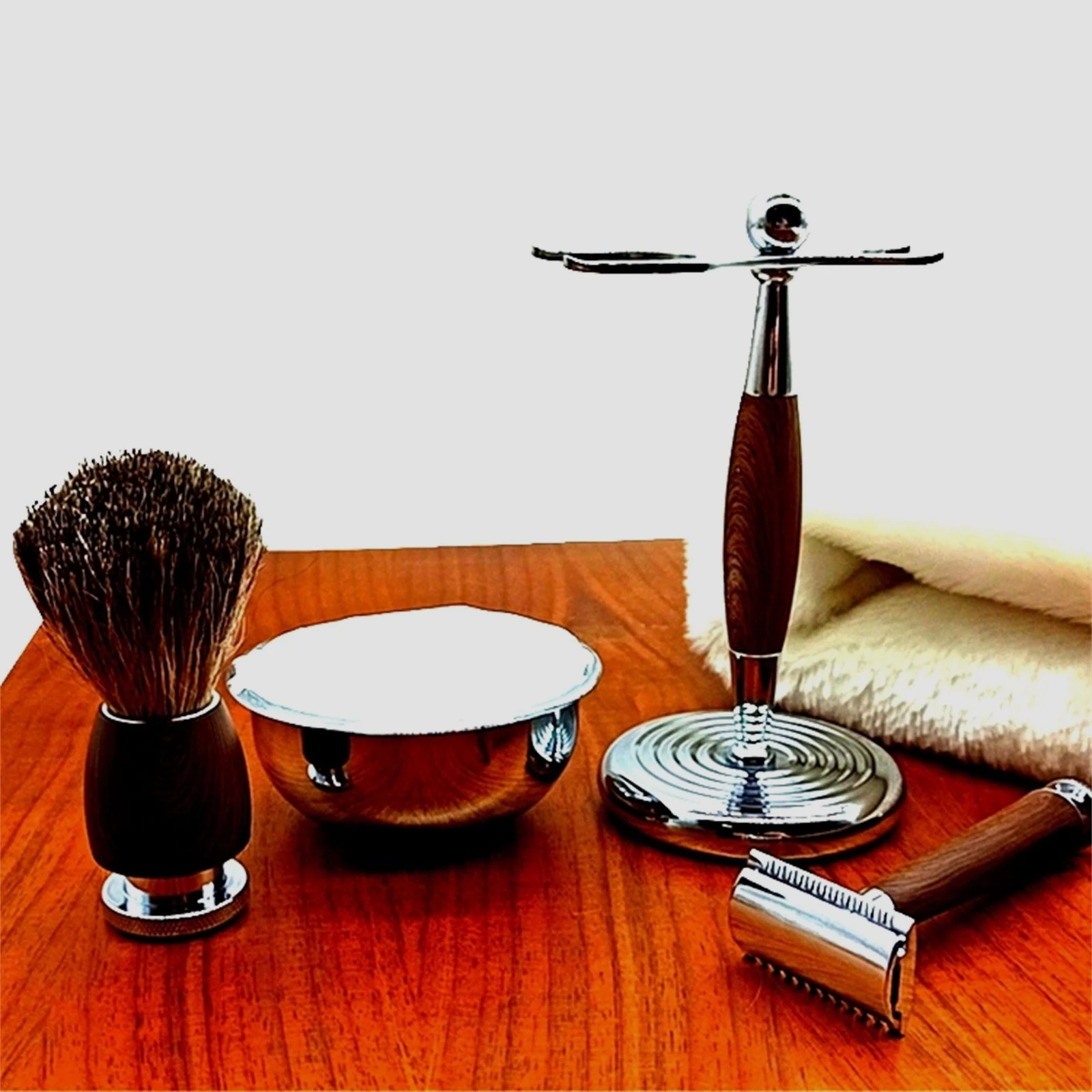 Luxury Shave Set Solid Wood Handle Shaving Razor Shaving Brush Kit For Men With Shave Stand Men Shaving Grooming Set