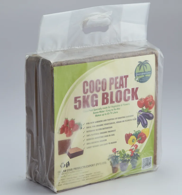 Top selling 100% Natural Cocopeat 5KG Block for Planting suitable for Green houses, Hydroponic farms