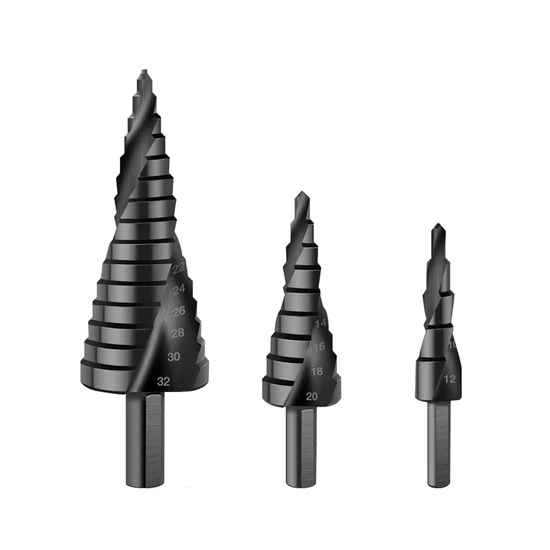3 PCS Drill Bit Set HSS Nitriding Black Spiral Fluted Unibit Step Drill Bit Genreal Shank for Metal Copper Aluminum Wood Plastic