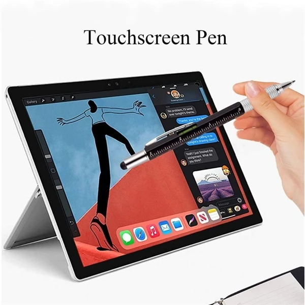 Stylus Ballpoint Pen with Screwdriver, Ruler, and Level Gauge Multi-Tool Writing Companion Versatility at Your Fingertips