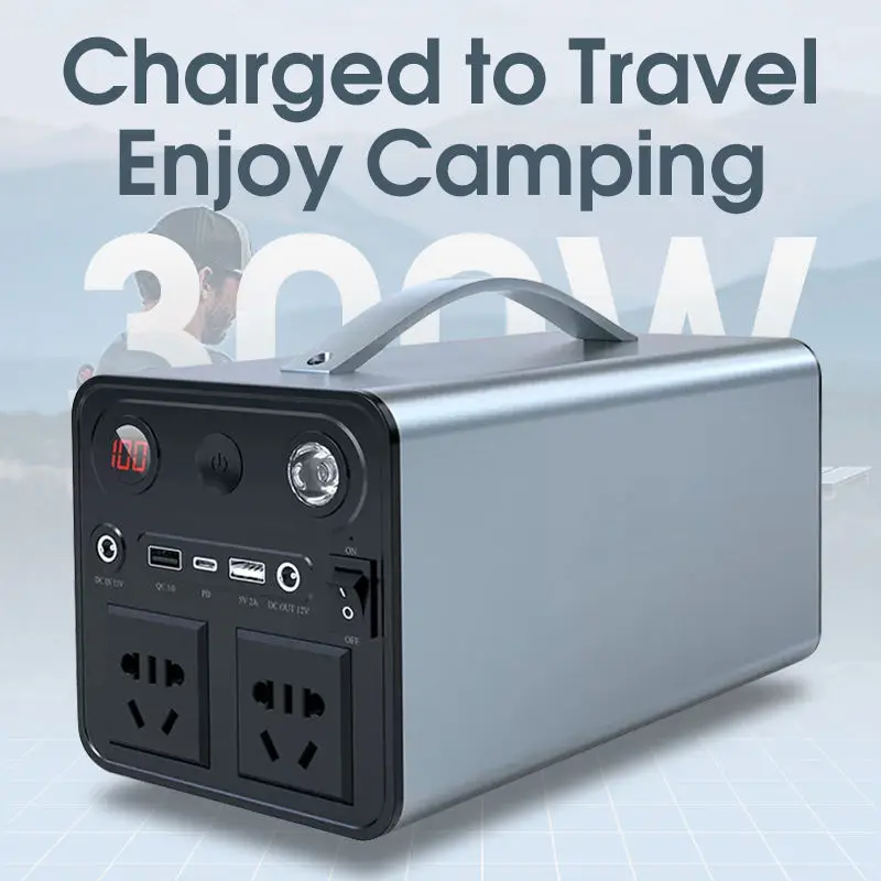 300W UPS Portable Supply Power Station Lithium Battery Mini Solar Generator Bank for Home Outdoor Camping Travel Emergency