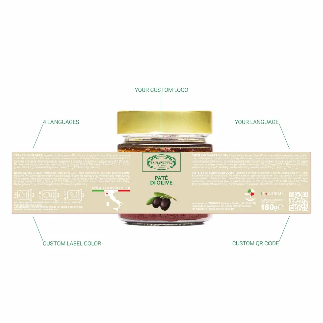 Finest Quality Made in Italy Black Olive Pate in Extra Virgin Olive Oil Itaworld gr 180 For Private Label