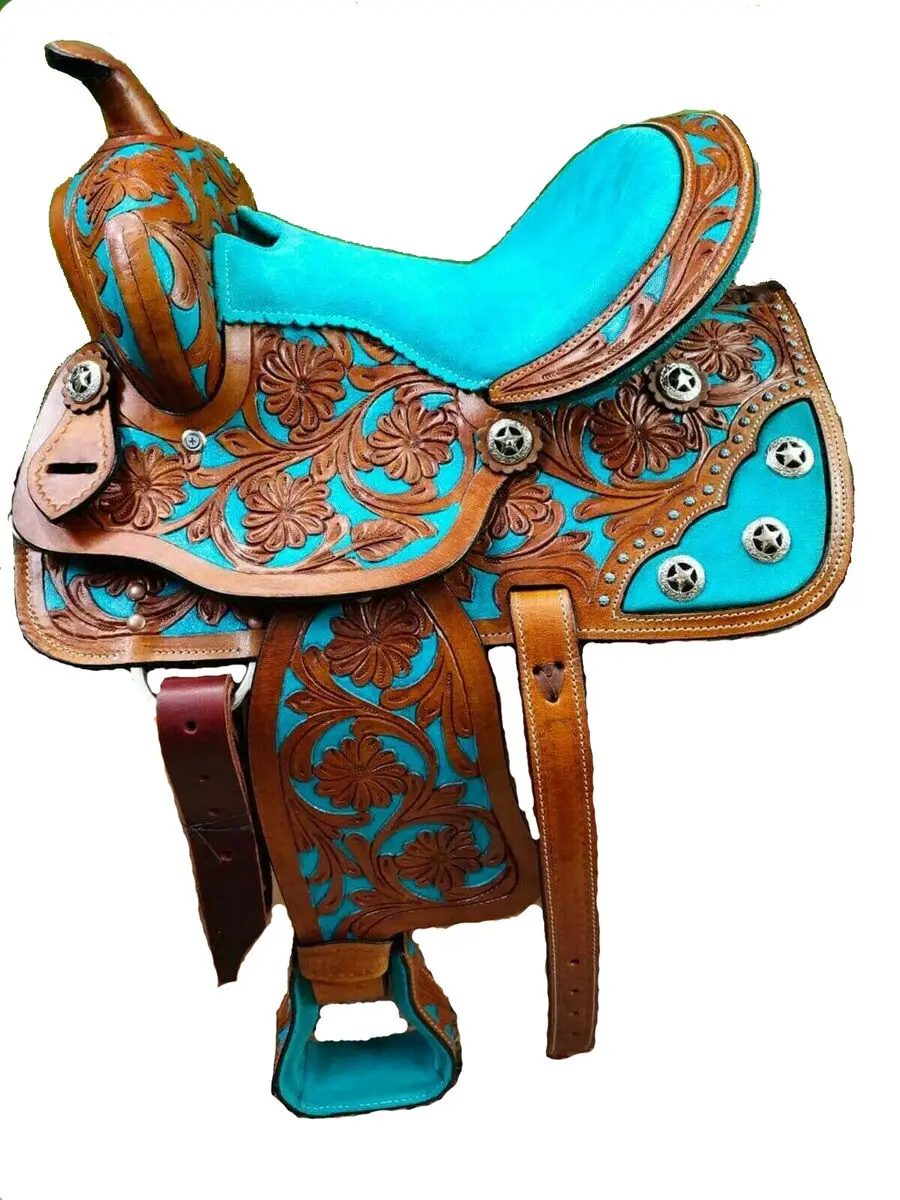 EQUESTRIAN HORSE BARREL TRAIL LEATHER COWBOY ROUND SKIRT WESTERN SADDLE HAND TOOLED Horse Racing Products From