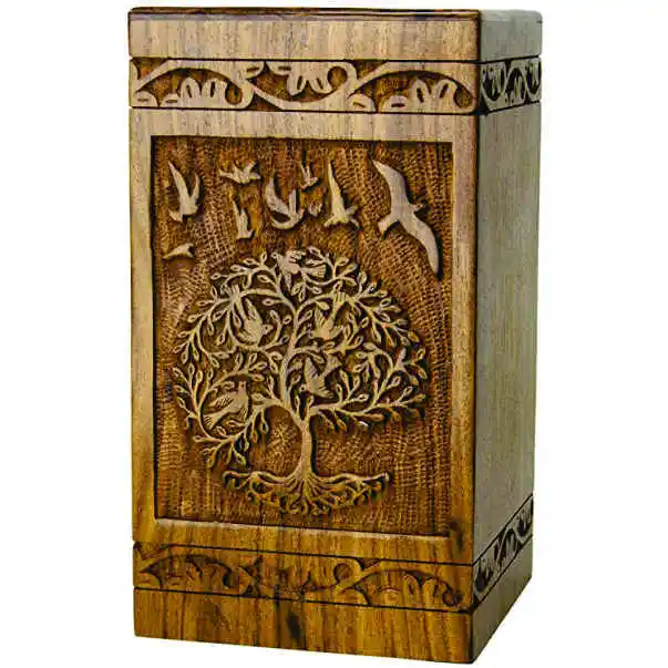 Unique Cremation Urns shop Tree of Life Mango Wood Hand Engraved Adult Cremation Urn
