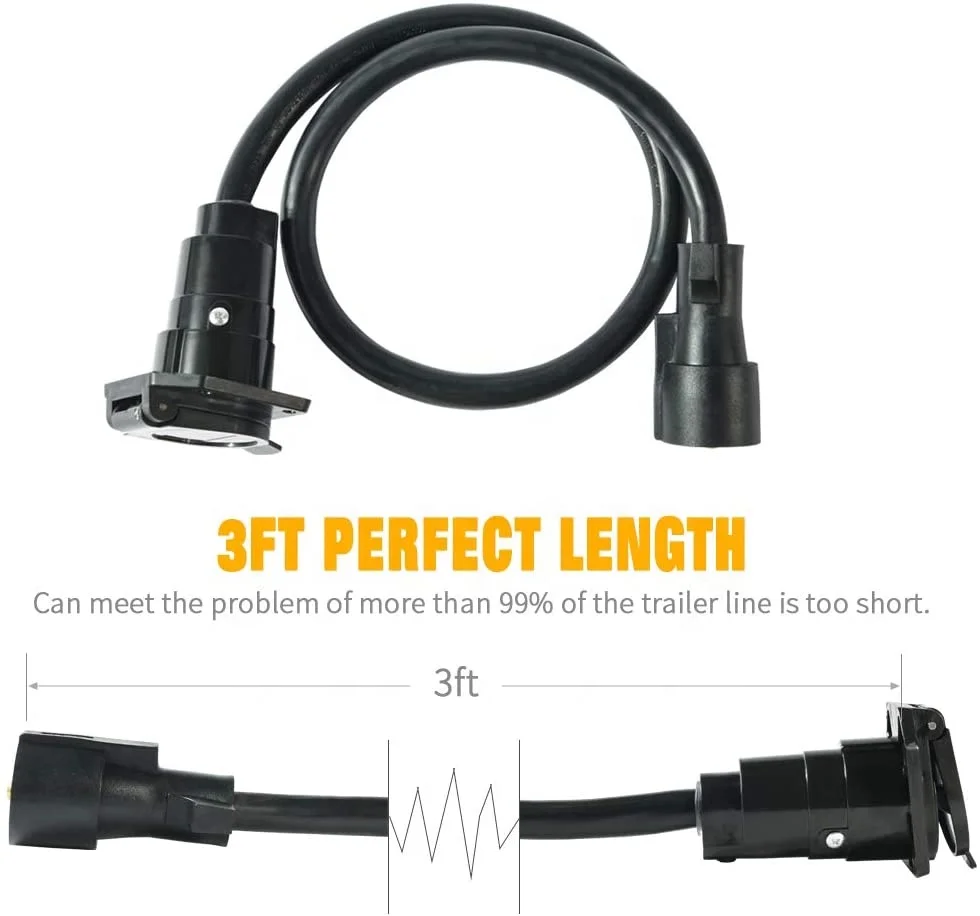 MICTUNING 7Blade Camping Trailer Parts Accessories Wiring Connector Cord Wire 7Way Trailer Plug Socket Extension Cord