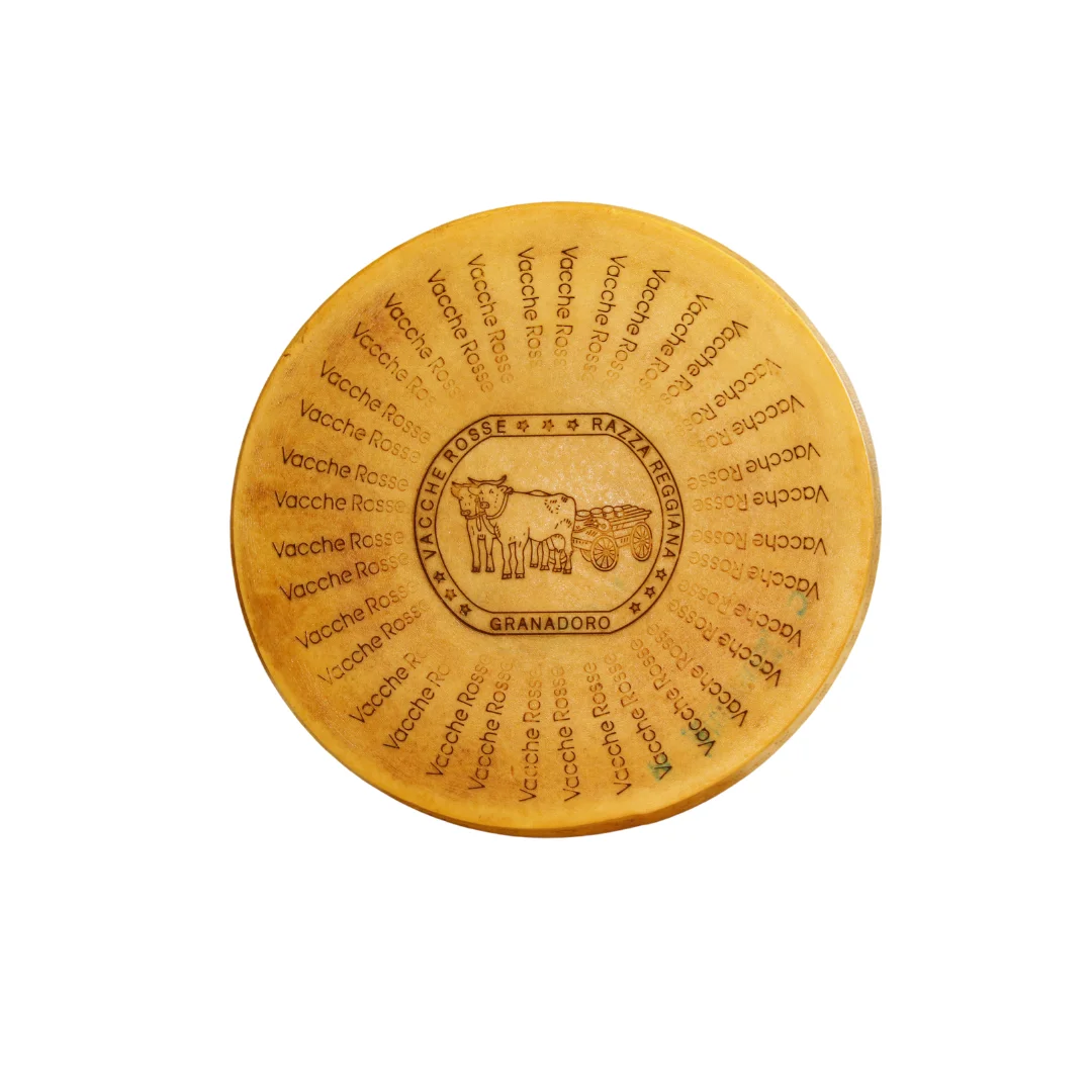 Parmigiano Reggiano Vacche Rosse 24 месяца Выдержка все колесо 38 кг итальянского сычужного сыра в сопровождении сырого ящика
