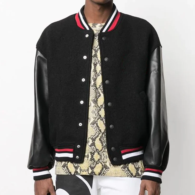 Custom Satin Bomber jacket Men Grey & Navy Solid VarsityJacket wool body baseball varsity jackets