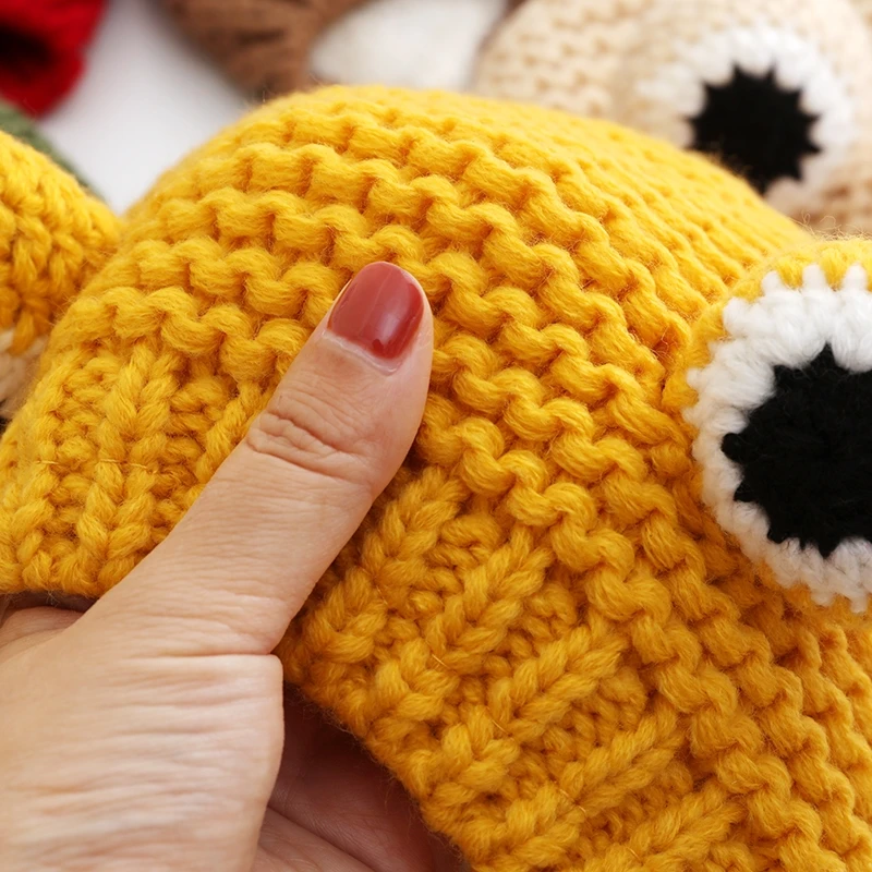 Korean Style Baby Toddler Crochet Frog Hat Small Kids Keeping Warm Earflaps Beanies Cute Animal Knitted Winter Hat