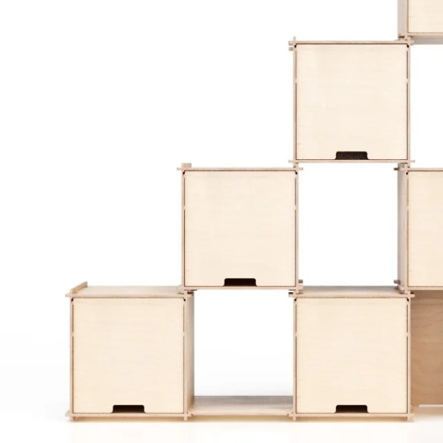 Artisanal Bookcases Customizable 145x161cm Interlocking Modular Wood Wall Shelf for Books