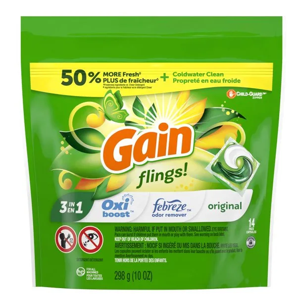 Жидкое мыло Gain Flings для стирки, 14 Ct, оригинальный запах