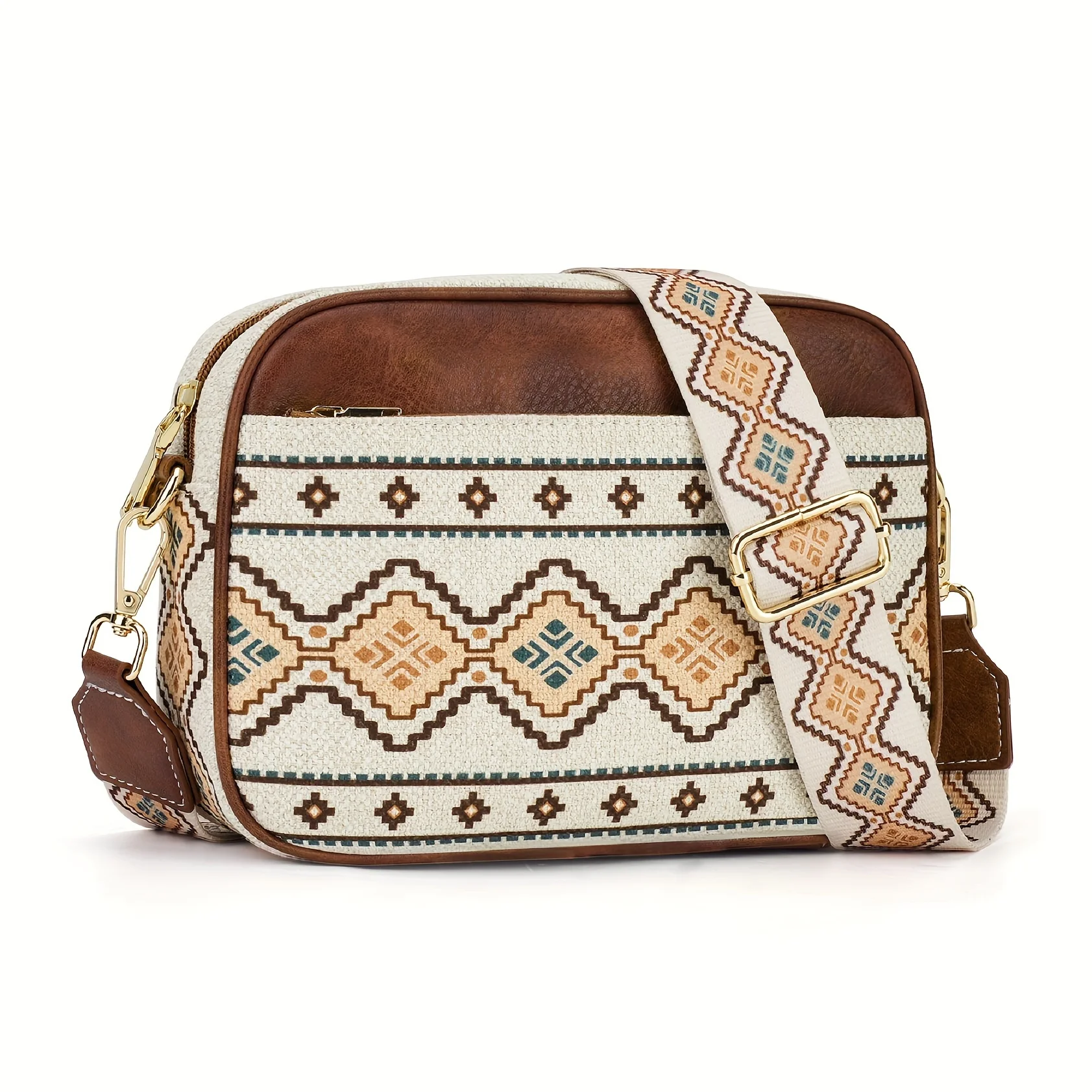 Perfect Bohemian Style Vintage Canvas Zipper Crossbody Sling Bag Women Retro Western Aztec Shoulder Bag
