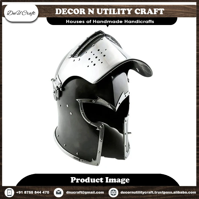 Embrace Medieval Majesty: Beautifully Handcrafted Antique-Style Steel and Brass Knight Helmets Await.