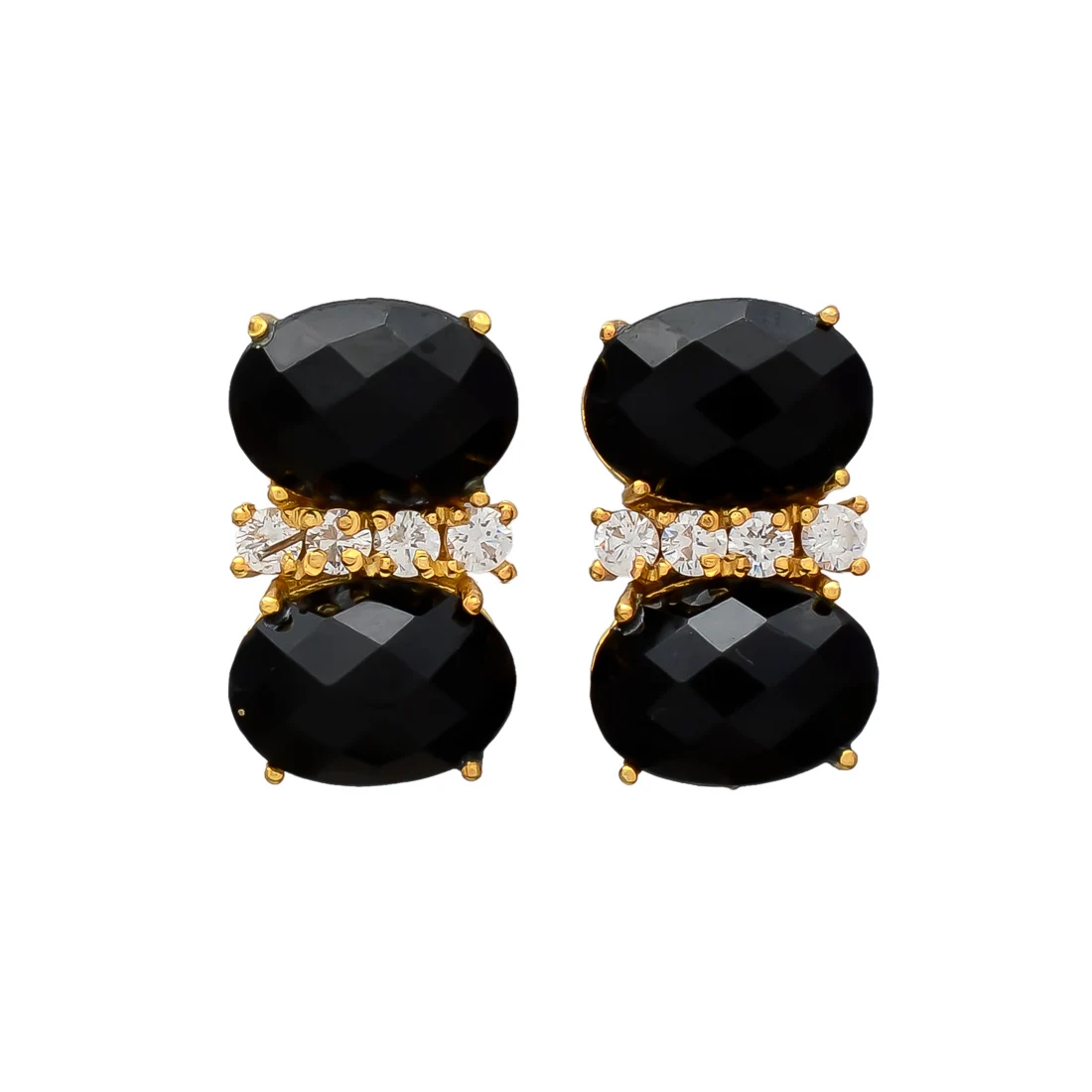 Explore Latest Exclusive Gemstone Black Onyx & Cz Design Trendy Gold Plated Brass Stud Earrings