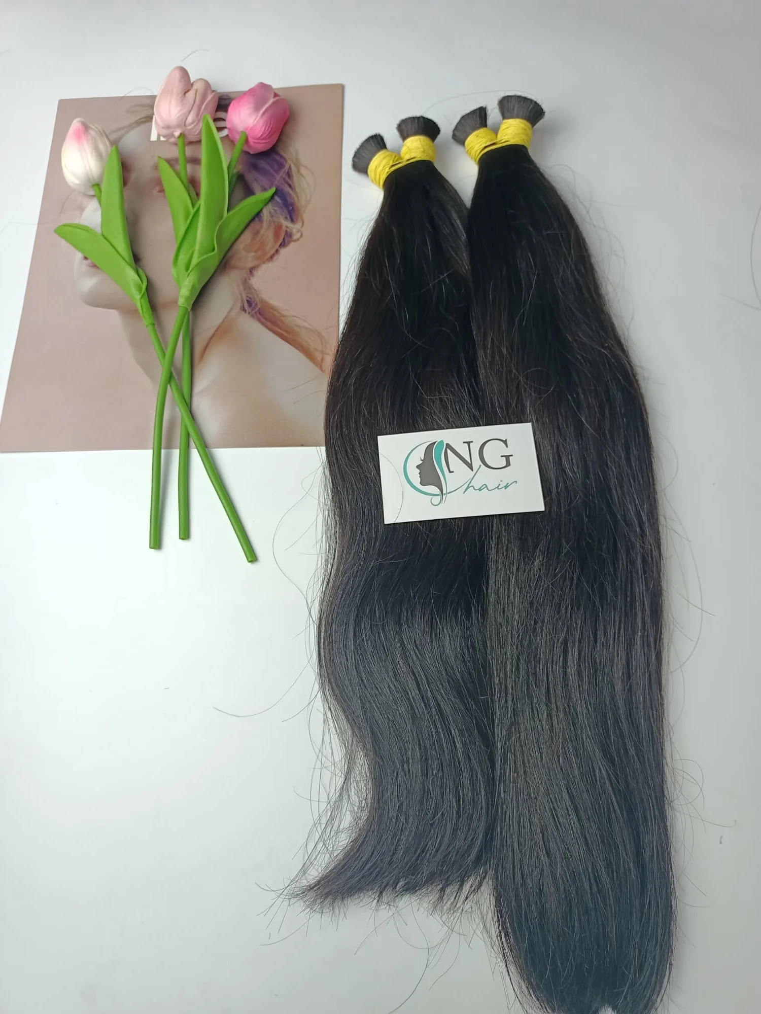 Double Drawn Straight Bulk Hair Band 100% Raw Vietnamese Human Hair Bulk Hair Is Tied With An Elastic Made In Vietnam