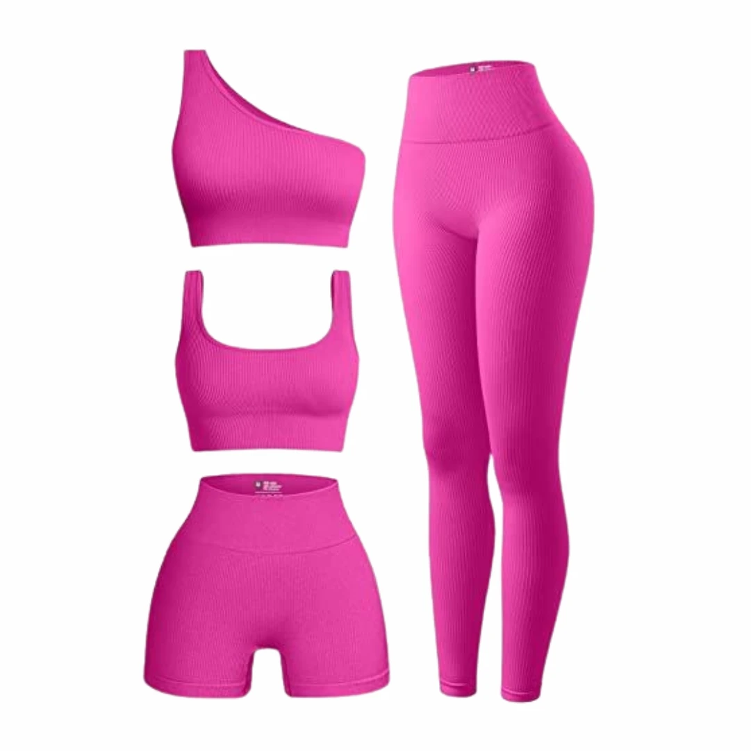 High Waist Shorts and Leggings Set Seamless Sports Bra Shoulder Tops Stylish Fitness Fashion Clothing