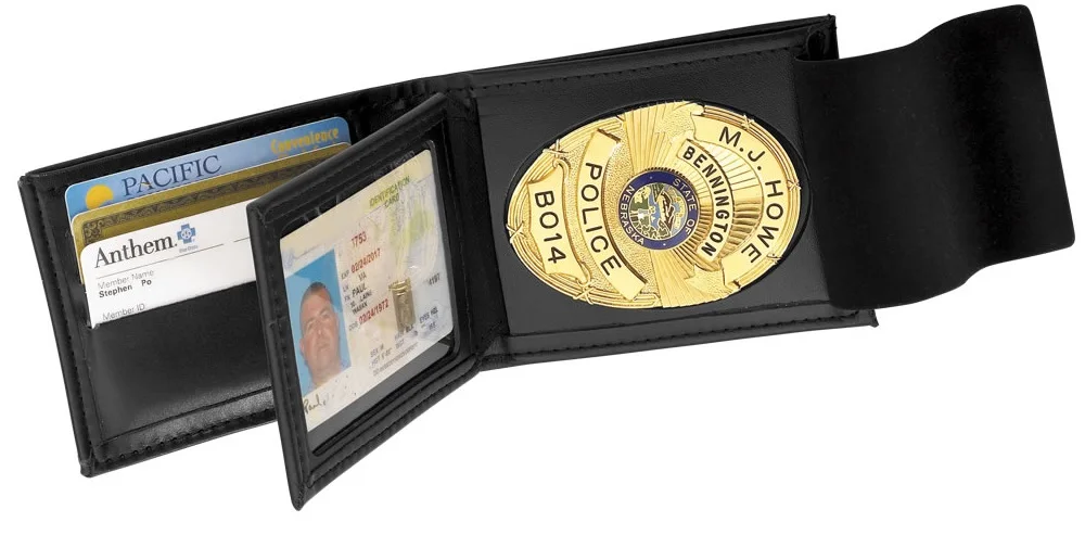 Custom Logo Real Leather Wallet Holder, Neck Wallet with Security Guard Badges 3D Printed Button Badge for Decoration
