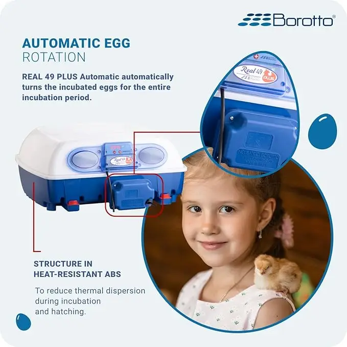 Профессиональный инкубатор для яиц Borotto Real 49 Plus цифровой автоматический запатентованный дизайн антибактериальный сделано в Италии