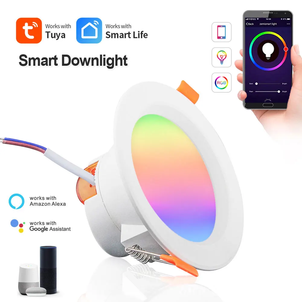 Hot 3.5 Inch RGBCW Smart Wifi Downlight Automatic Tuya APP Control 7W with Voice Control  Living Room Installation PST-TD01