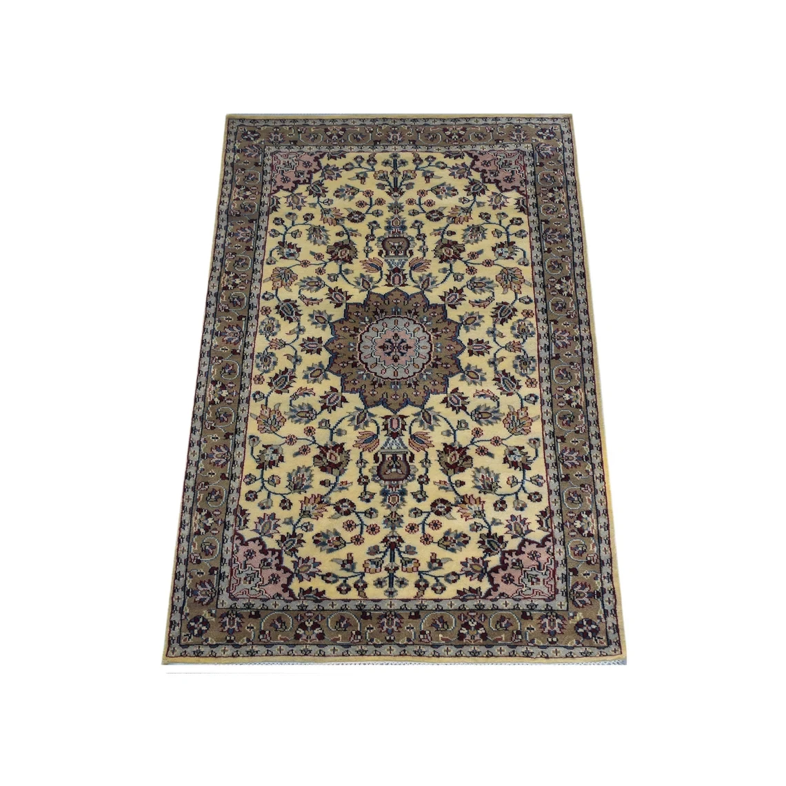 Hand Knotted Oriental Persian Woolen Carpet Rug Gold Beige Handmade Woven Area Rug For Bedroom Living Room