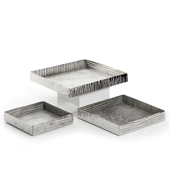 Metal Rectangle Serving Breakfast Tray with Set of 3 Silver Finished Handmade Metal Storage Tray Wedding Dinnerware Dishes